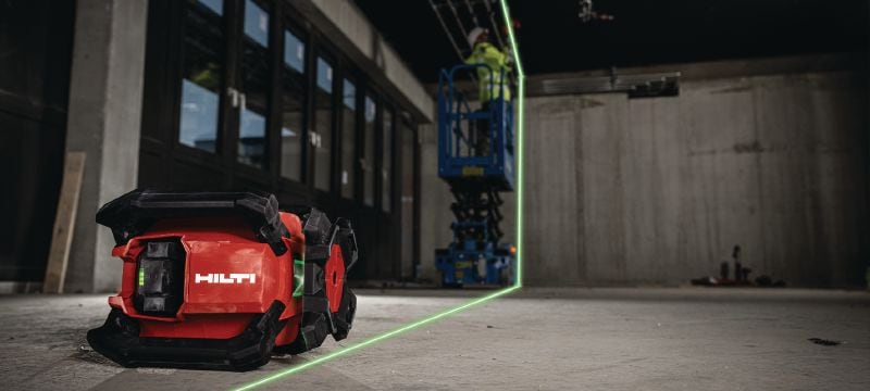 Enkelvoudige groene roterende laserniveau met helling PR 40G-22 Robuust roterende laserniveau voor binnen met goed zichtbare groene balk en automatische functies voor nivelleren, uitlijnen, hellende en vierkant maken (Nuron platform) Toepassingen 1