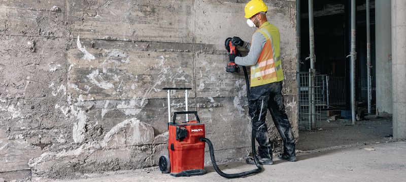 Aspirateur de poussière sans fil VC 4MX-22 T15 de classe M Aspirateur de poussière sans fil et puissant avec grande cuve pour le raccordement aux outils électroportatifs et les nettoyages de chantier (à sec et à eau), cuve de 15 l (batterie Nuron) Applications 1